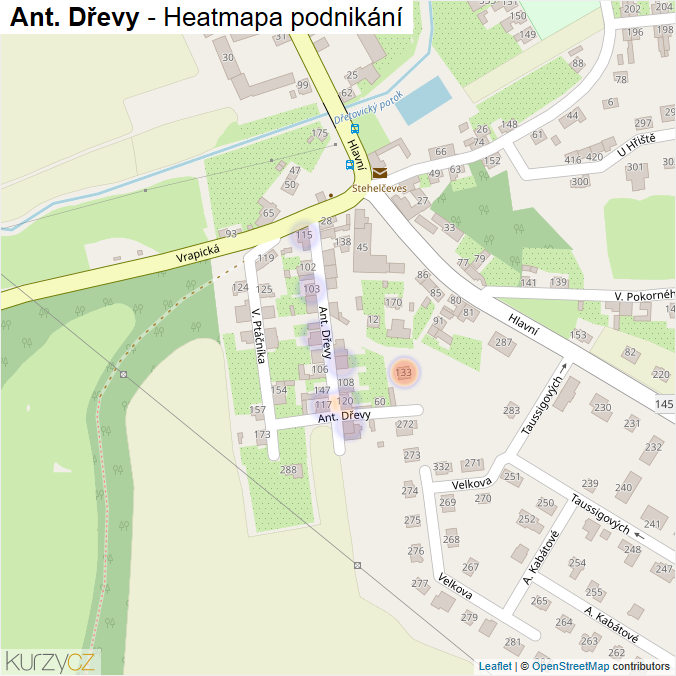 Mapa Ant. Dřevy - Firmy v ulici.