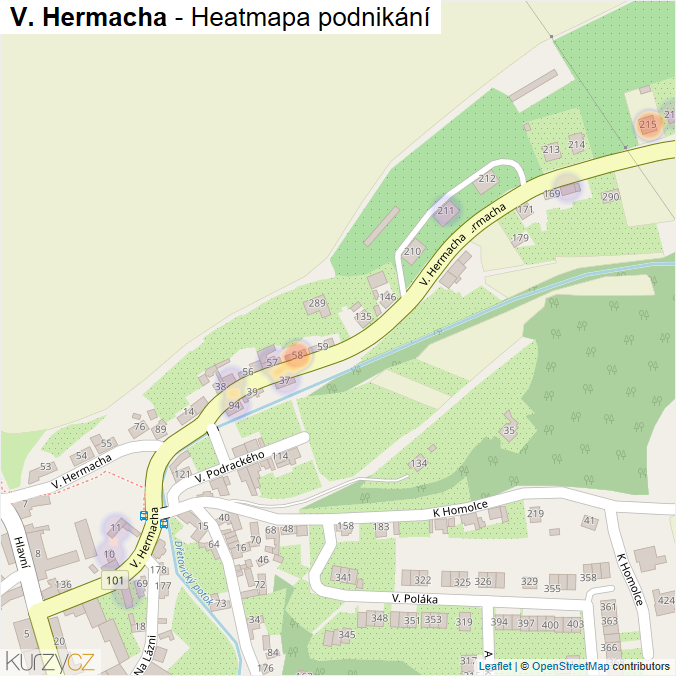 Mapa V. Hermacha - Firmy v ulici.