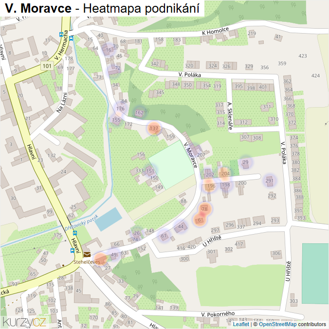 Mapa V. Moravce - Firmy v ulici.