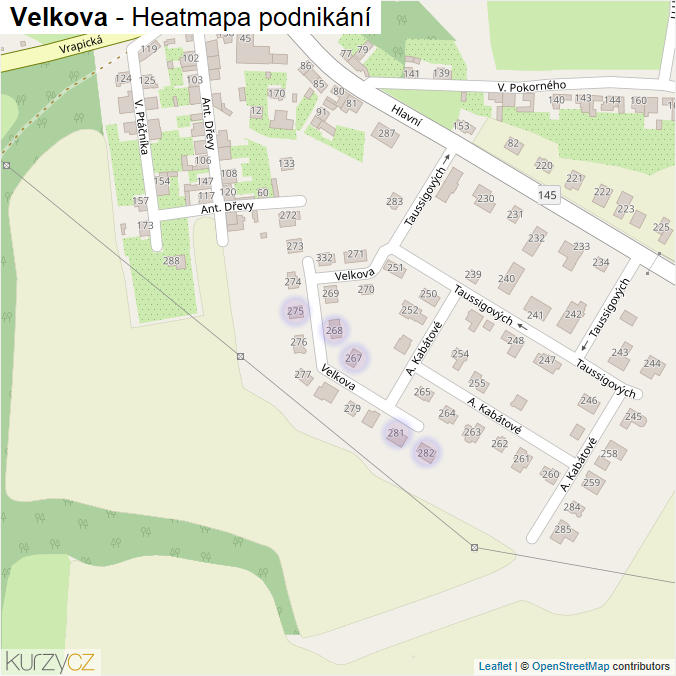 Mapa Velkova - Firmy v ulici.