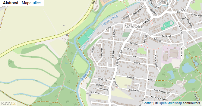 Akátová - mapa ulice