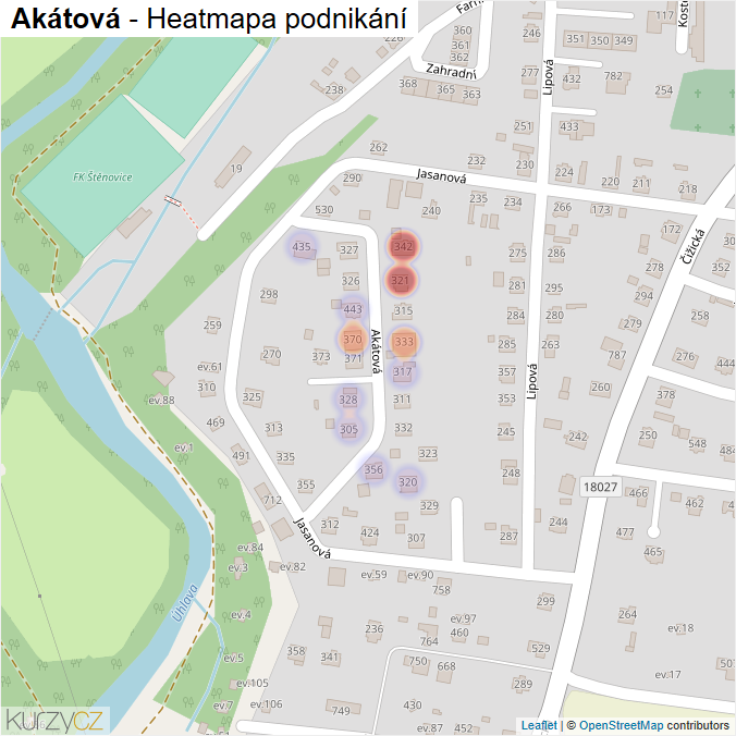 Mapa Akátová - Firmy v ulici.