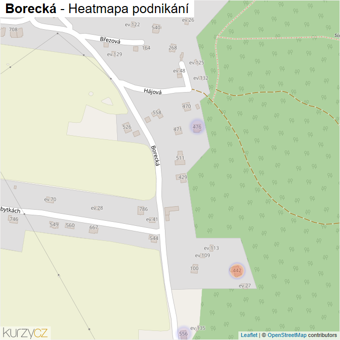 Mapa Borecká - Firmy v ulici.
