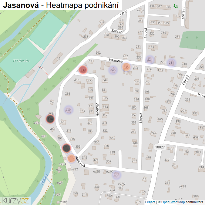 Mapa Jasanová - Firmy v ulici.