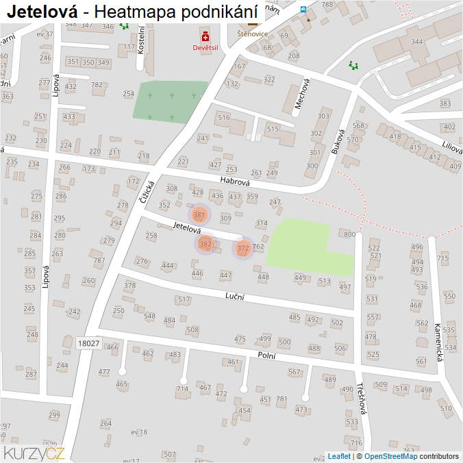 Mapa Jetelová - Firmy v ulici.
