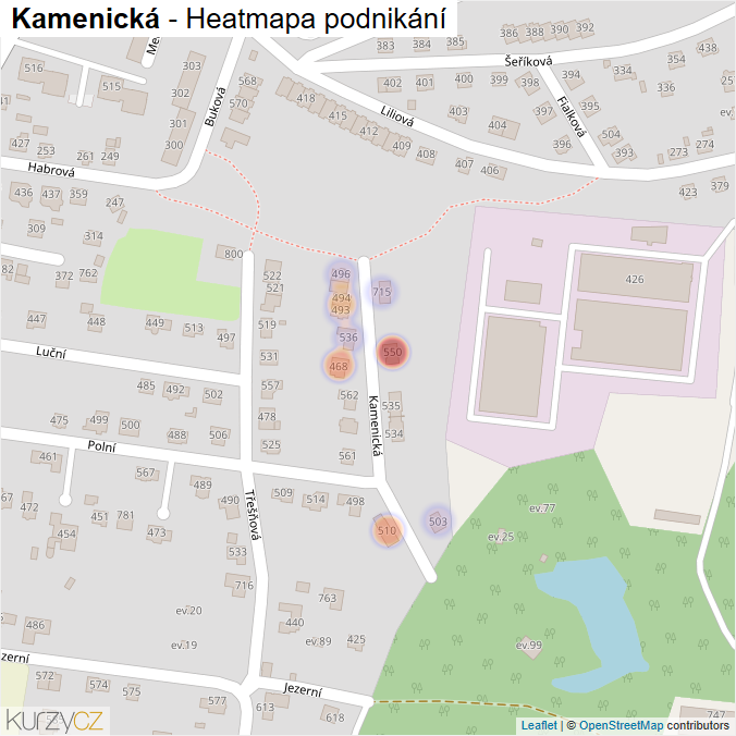 Mapa Kamenická - Firmy v ulici.