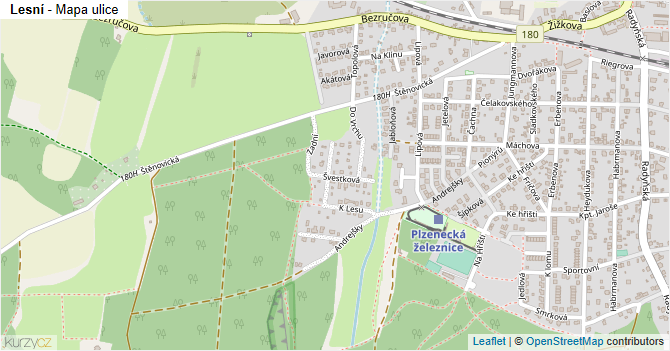 Lesní - mapa ulice