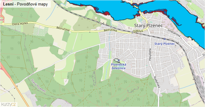Lesní - záplavové mapy stoleté vody