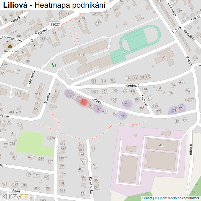 Mapa Liliová - Firmy v ulici.