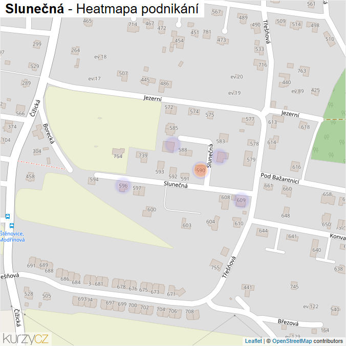 Mapa Slunečná - Firmy v ulici.