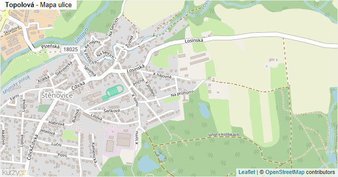Topolová - mapa ulice