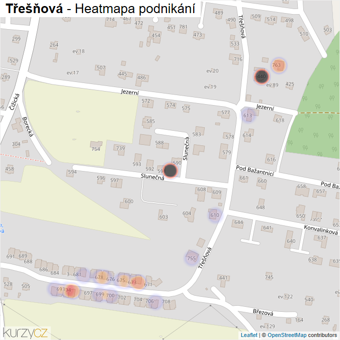 Mapa Třešňová - Firmy v ulici.
