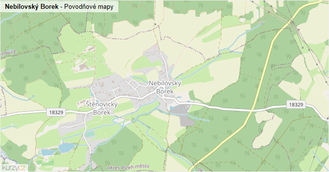 Nebílovský Borek - záplavové mapy stoleté vody