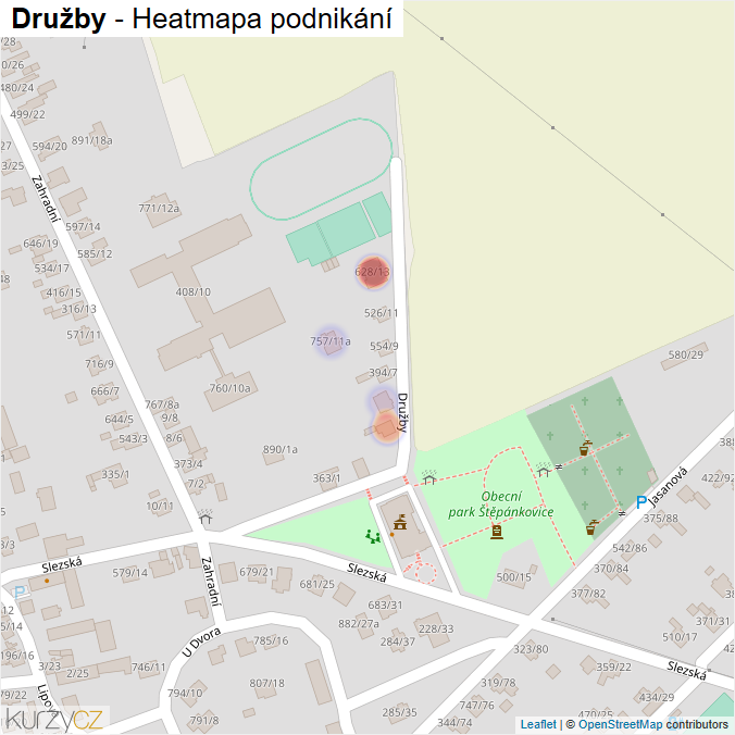 Mapa Družby - Firmy v ulici.