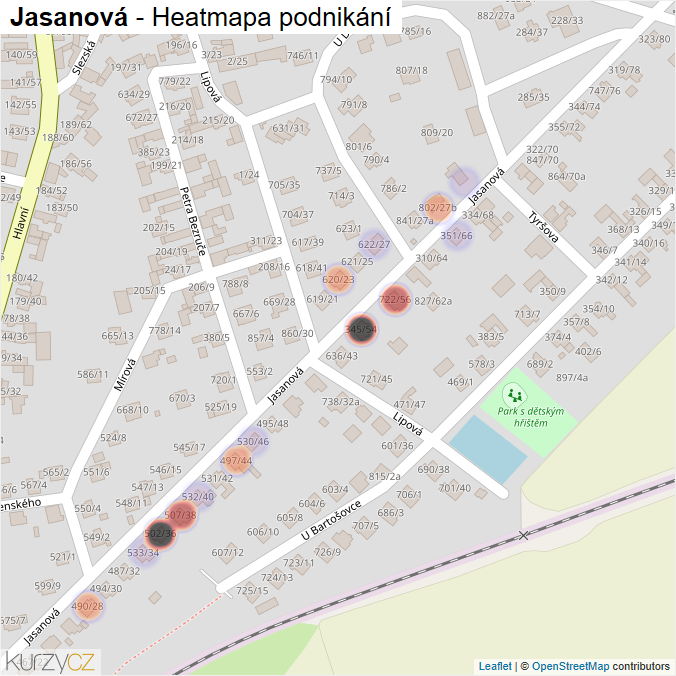 Mapa Jasanová - Firmy v ulici.