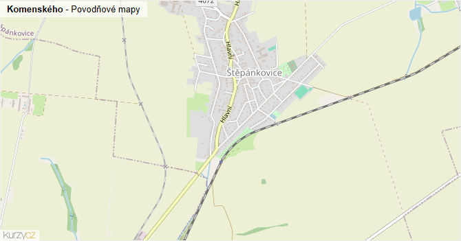 Komenského - záplavové mapy stoleté vody