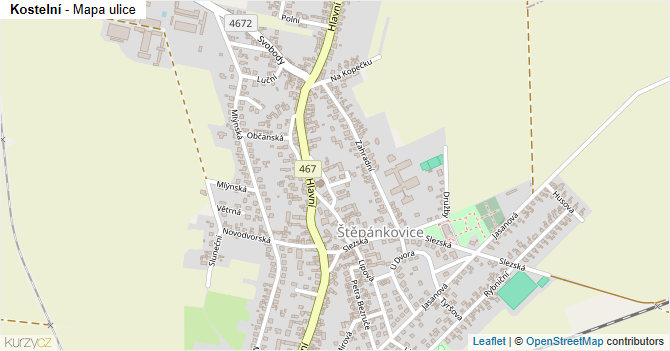 Kostelní - mapa ulice