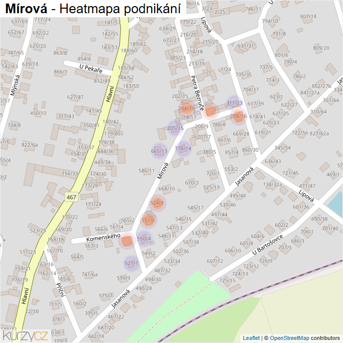 Mapa Mírová - Firmy v ulici.