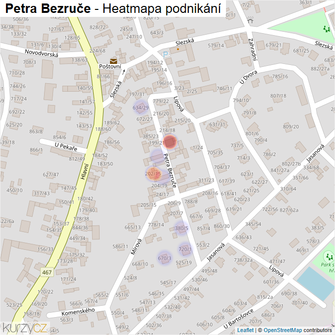 Mapa Petra Bezruče - Firmy v ulici.
