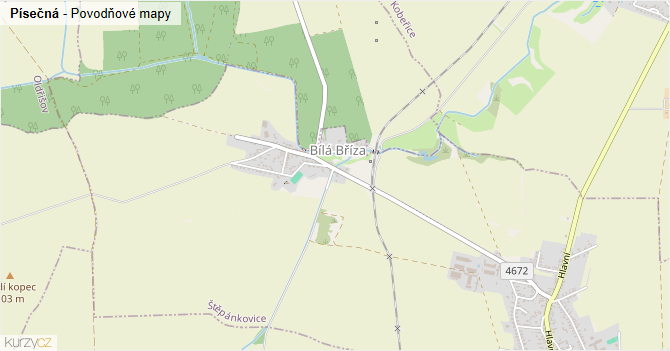Písečná - záplavové mapy stoleté vody