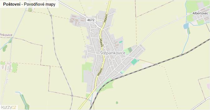 Poštovní - záplavové mapy stoleté vody