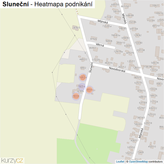 Mapa Sluneční - Firmy v ulici.