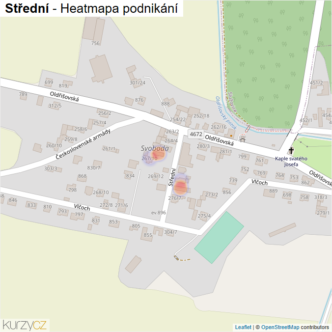 Mapa Střední - Firmy v ulici.