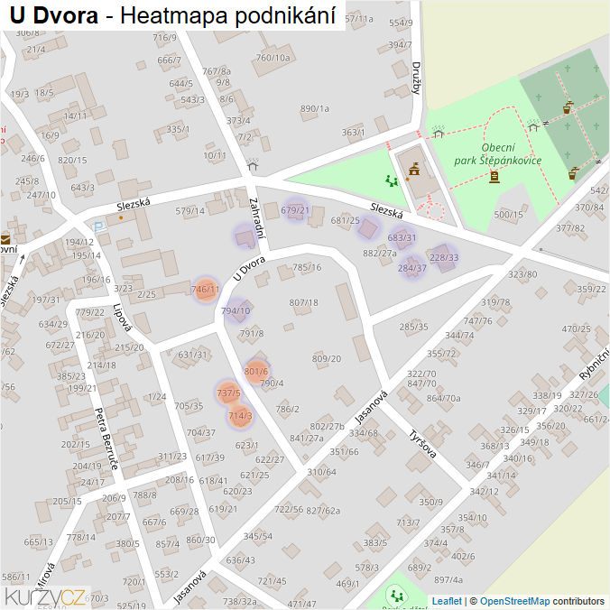 Mapa U Dvora - Firmy v ulici.