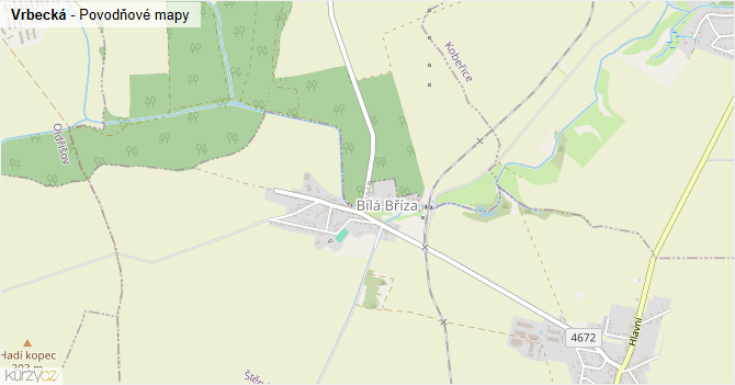 Vrbecká - záplavové mapy stoleté vody