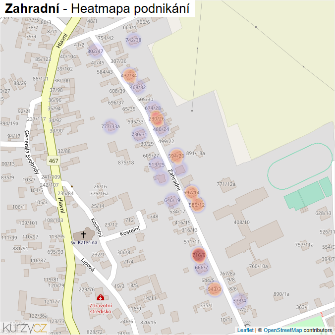 Mapa Zahradní - Firmy v ulici.
