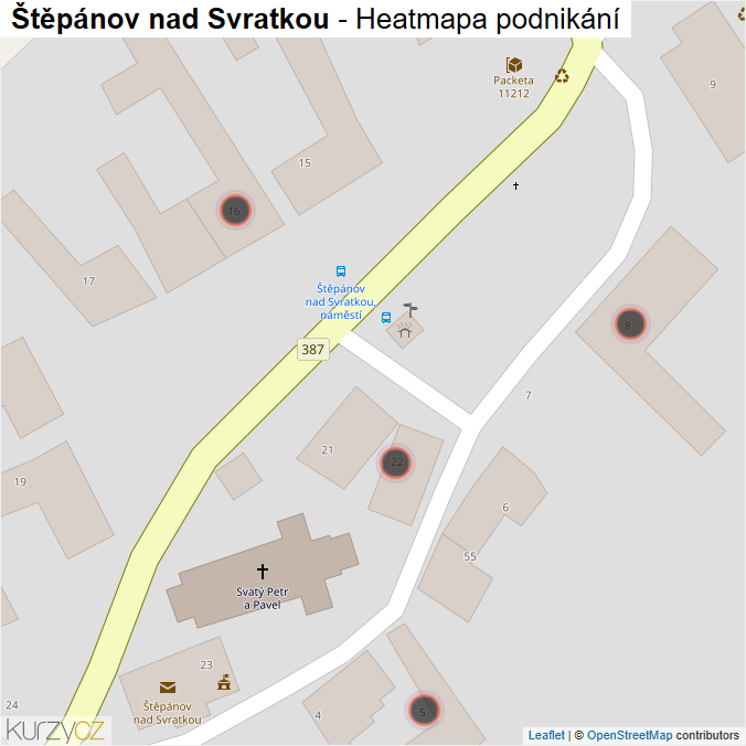 Mapa Štěpánov nad Svratkou - Firmy v obci.