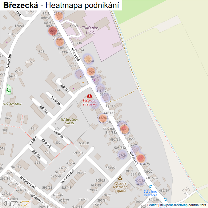 Mapa Březecká - Firmy v ulici.