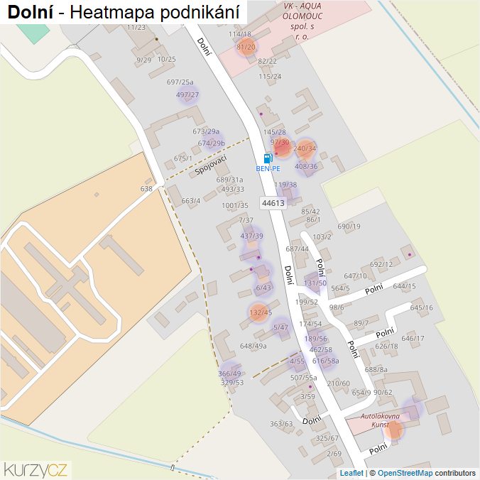 Mapa Dolní - Firmy v ulici.