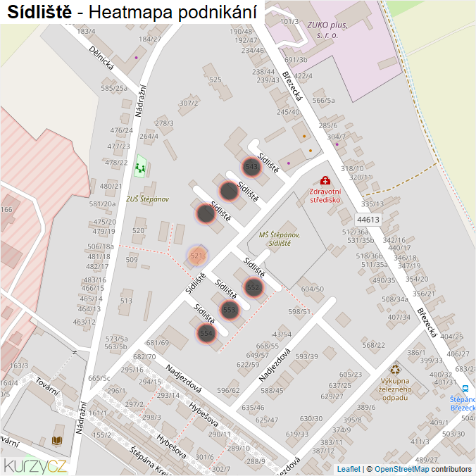 Mapa Sídliště - Firmy v ulici.