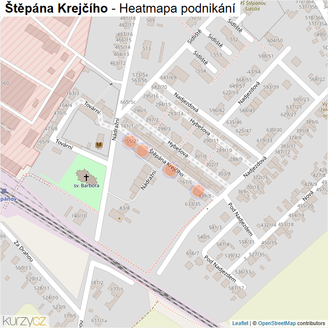 Mapa Štěpána Krejčího - Firmy v ulici.