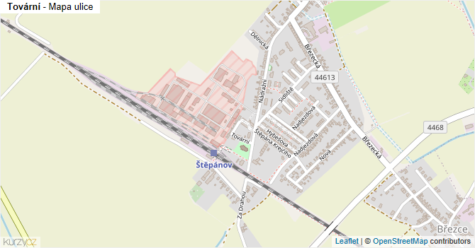 Tovární - mapa ulice