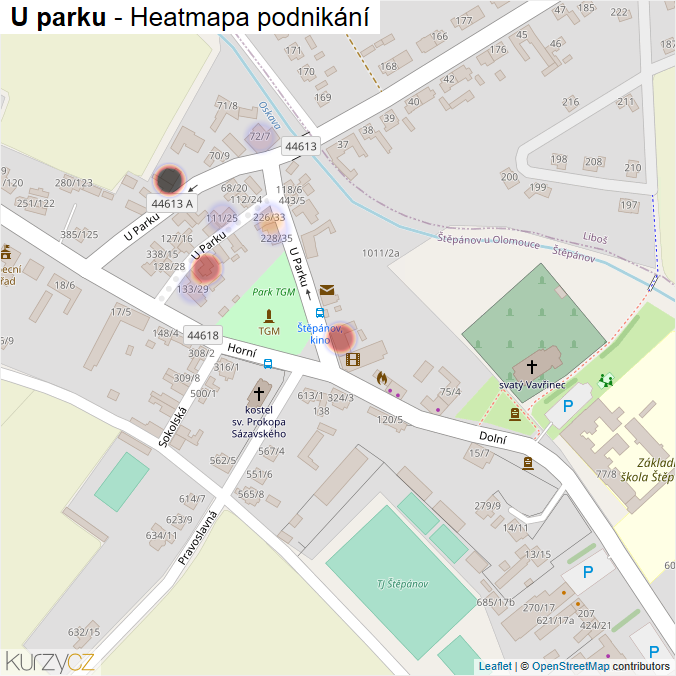 Mapa U parku - Firmy v ulici.