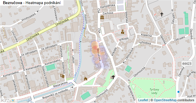 Bezručova - mapa podnikání