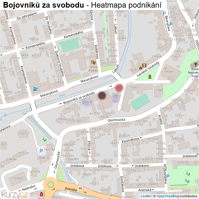 Mapa Bojovníků za svobodu - Firmy v ulici.