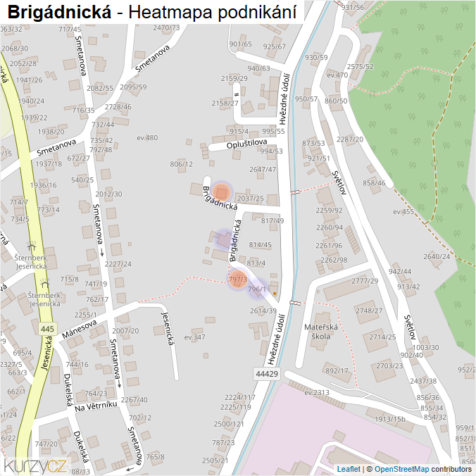 Mapa Brigádnická - Firmy v ulici.