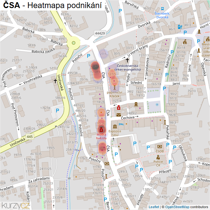 Mapa ČSA - Firmy v ulici.