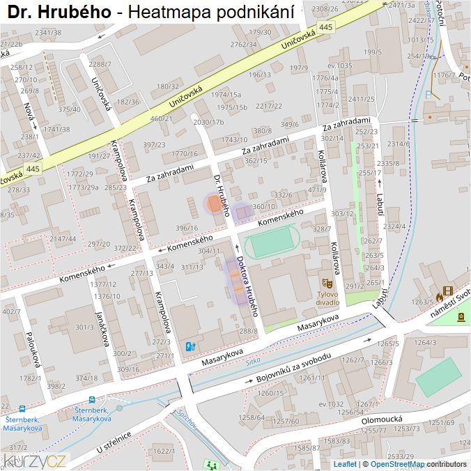 Mapa Dr. Hrubého - Firmy v ulici.