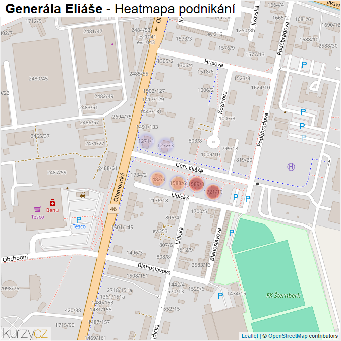 Mapa Generála Eliáše - Firmy v ulici.