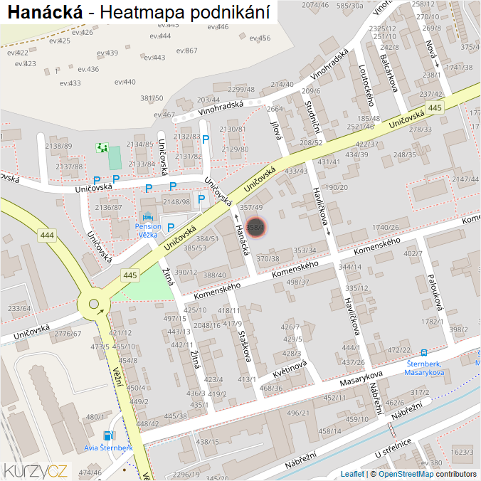 Mapa Hanácká - Firmy v ulici.
