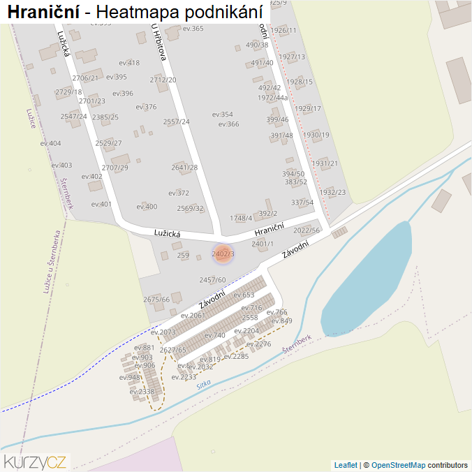 Mapa Hraniční - Firmy v ulici.