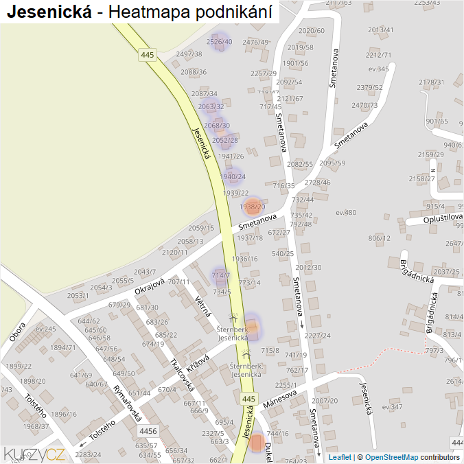 Mapa Jesenická - Firmy v ulici.