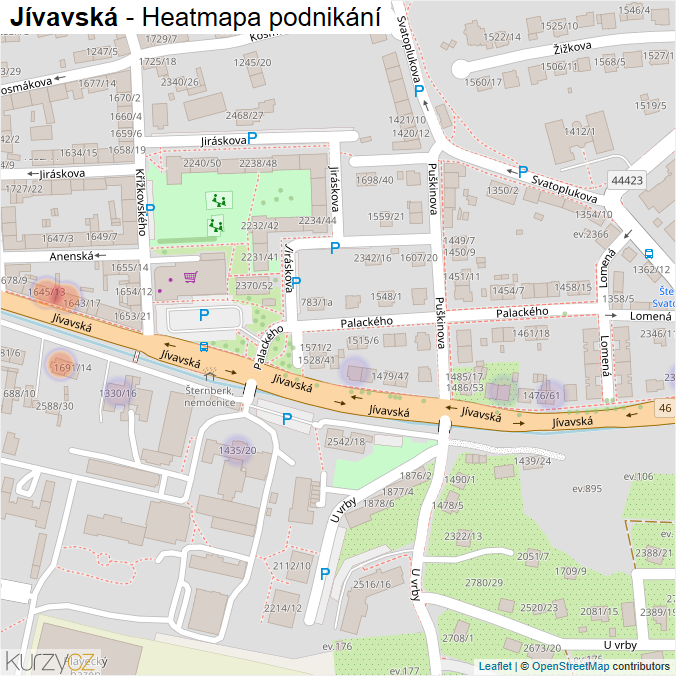 Mapa Jívavská - Firmy v ulici.