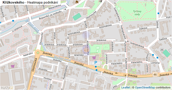 Křížkovského - mapa podnikání