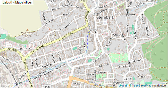 Labutí - mapa ulice