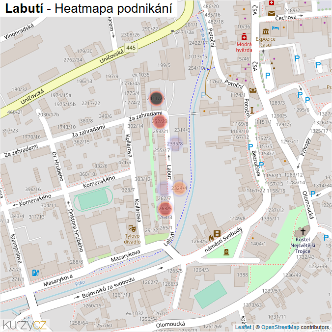 Mapa Labutí - Firmy v ulici.